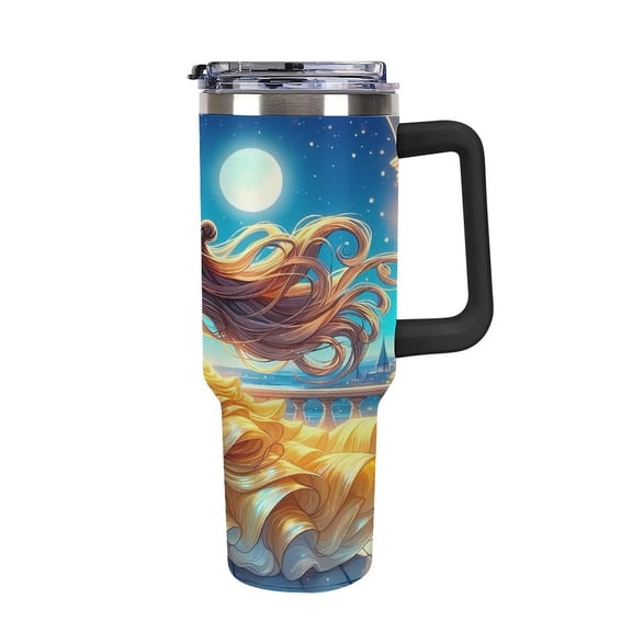 Beauty And Beast B 40 oz Tumbler with Handle and Straw Stainless Steel Leakproof Travel Coffee Mug Car Cup Vacuum Water Bottle 40oz