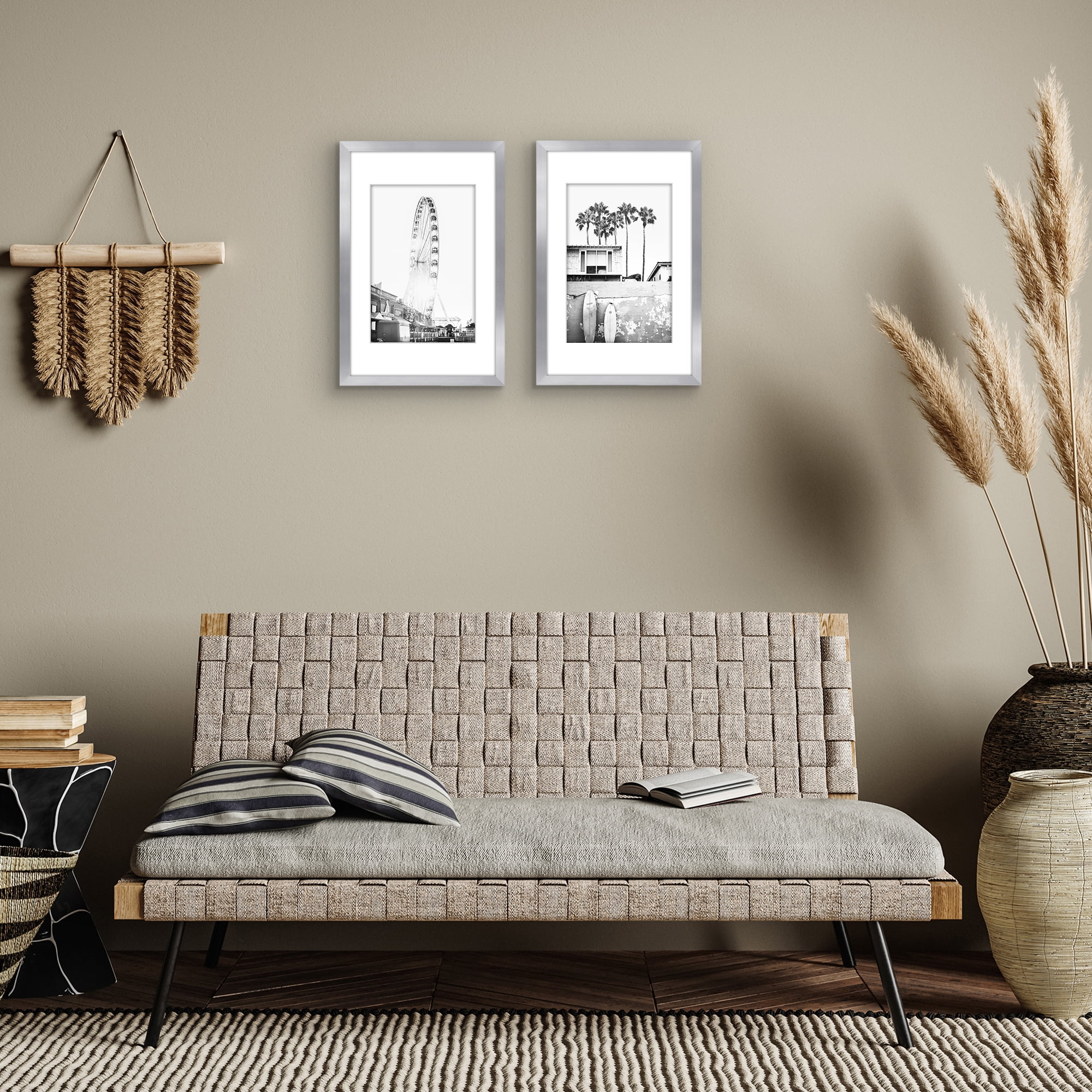 Americanflat 11x17 Picture Frame with Polished Plexiglass with 8x12 Mat 2 Pack Display Photo Galleria - Silver