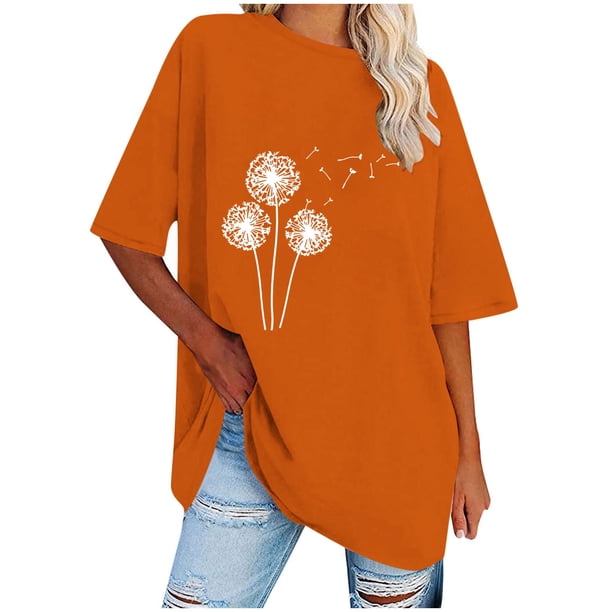 Camisetas de Manga Corta para las Mujeres Impreso Cuello Redondo Suelto Camiseta, Casual Cuatro Estaciones Blusa para el Hogar