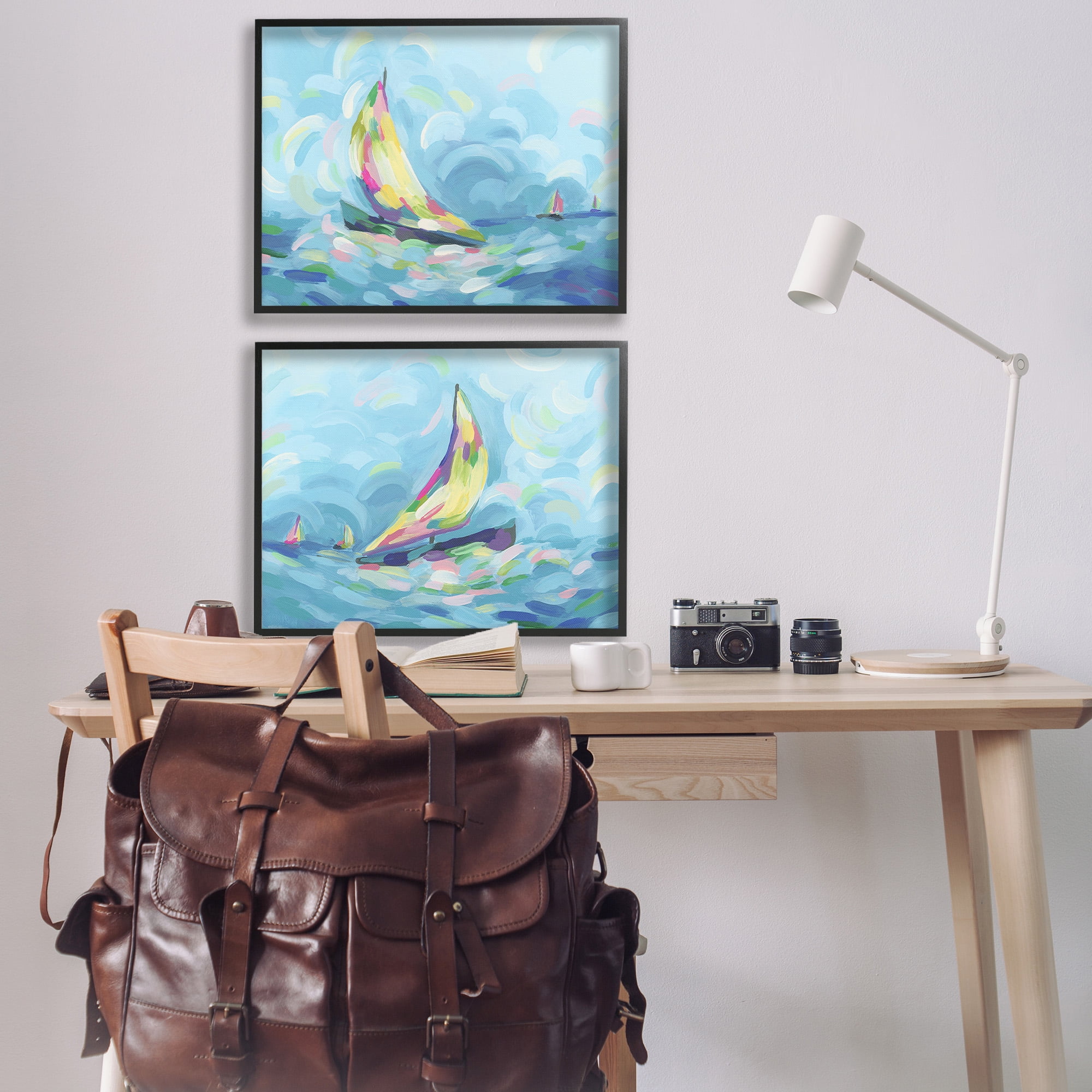 Stupell Industries Brushed Maritime Sailboats Transportation Painting Black Framed Art Print Wall Art, 30 x 24, Set of 2