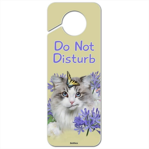 Cat Butterfly Selfie Plastic Door Knob Hanger Sign