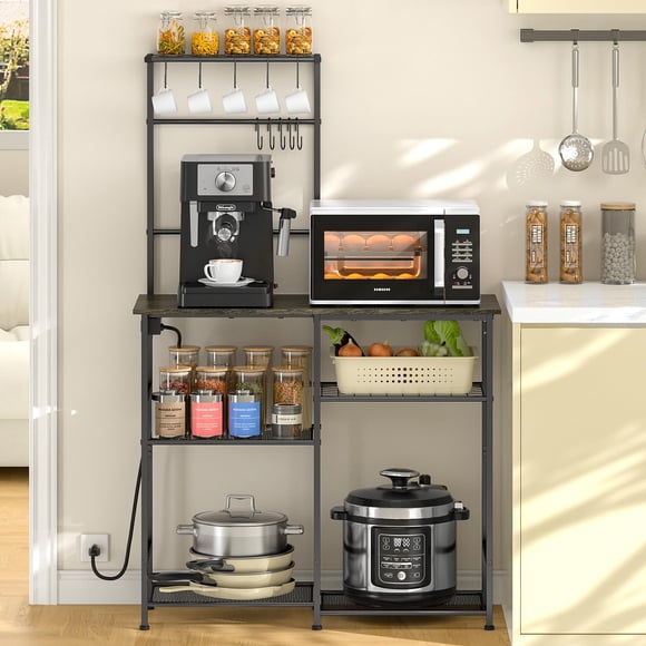 Bakers Rack de 3 pulgadas para gaviotas con toma de corriente y soporte para microondas