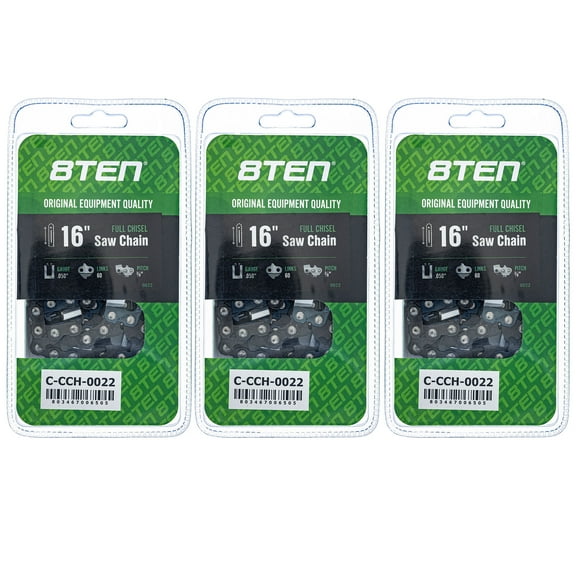 8TEN Chainsaw Chain 16 inch .050 3/8 60DL for Husqvarna 285 455 460 3 Pack 810-CCC2244H