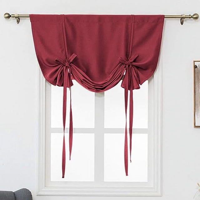 Nvzi Blackout Tie Up Curtain Thermal Insulated Window Adjustable Balloon Curtain Shade for Small Window Rod Pocket (46" x 63", Wine Red)