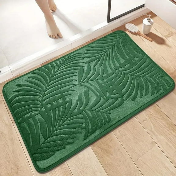 FUDAKUNA Soft Touch Green Leaves Water Absorbent Bathroom Decor Green Memory Foam Bath Rugs, 20" x 32", Machine Washable