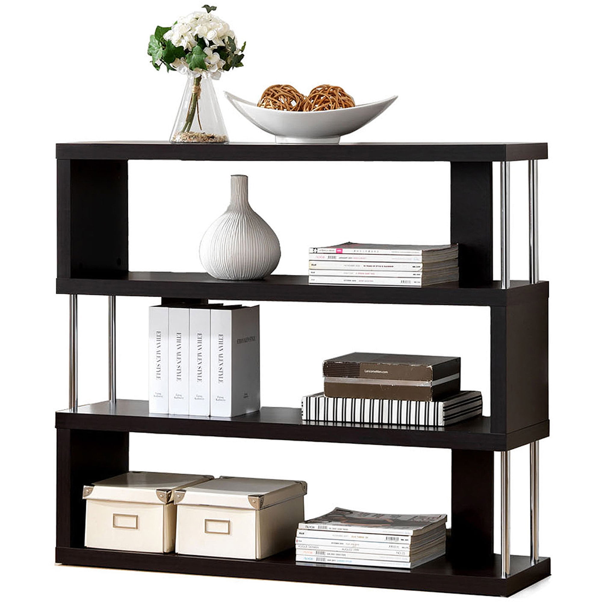 Barnes Dark Brown Three-Shelf Modern Bookcase