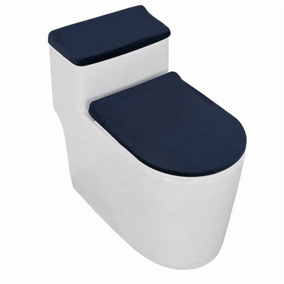 suxuMhao Toilet Seat Cover Set, 2-Piece Elastic Fluffy Toilet Water Tank Cover and Toilet Lid Cover, Universal Fit Dark Blue One Size, Soft Toilet Seat Accessories for Bathroom Toilet Seats