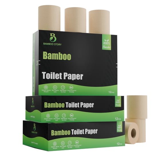 Bamboo Story Bamboo Toilet Paper Unbleached – 12 Rolls, 3-Ply, 300 Sheets | Hypoallergenic, Chemical Free, Septic Safe, FSC Certified | Non Toxic, Natural Bamboo Tissue