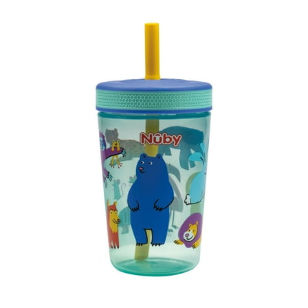 Nuby Thirsty Kids FlexStraw Sippy Cup, Animal Design, 14 fl oz