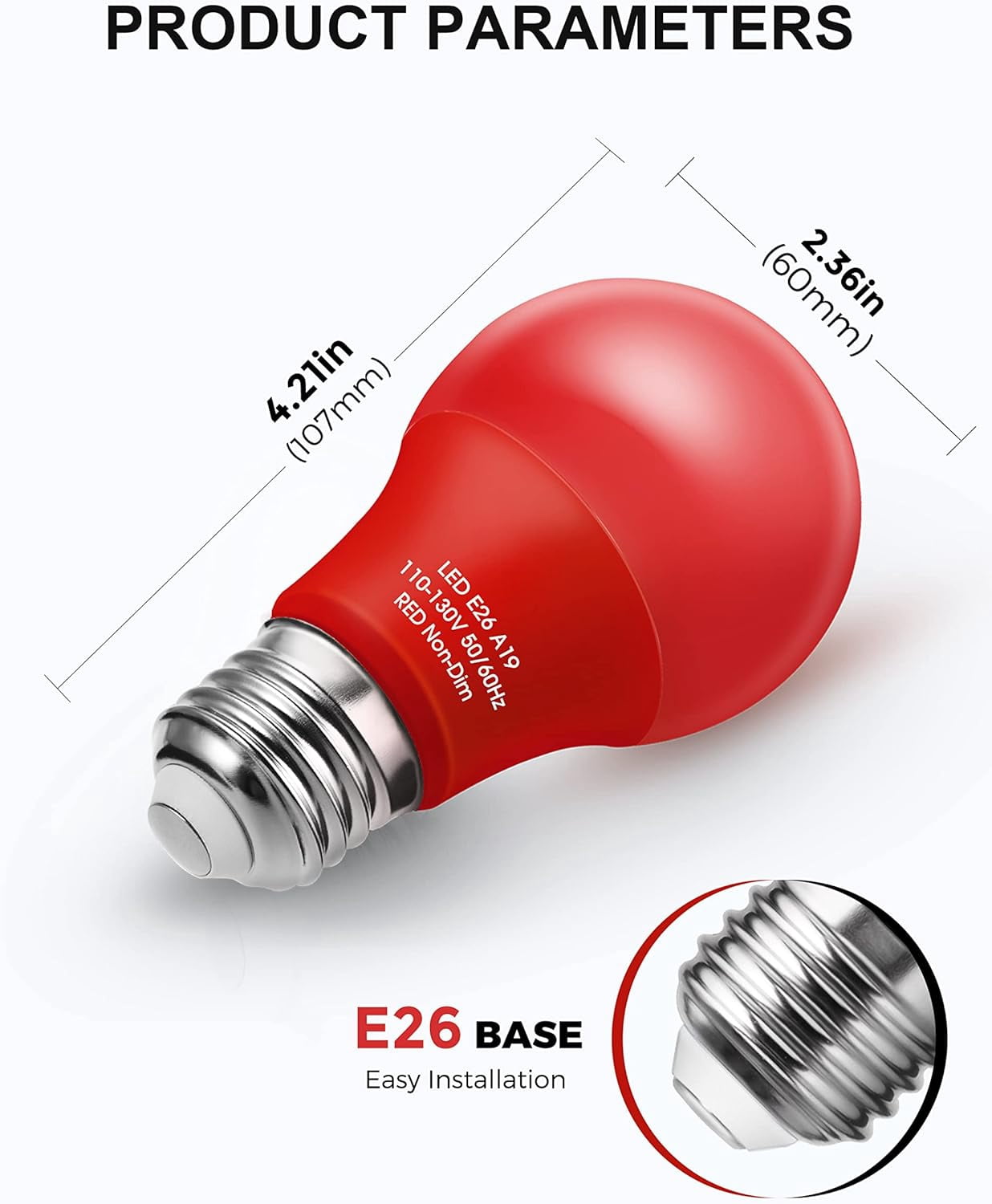 Red Light Bulbs [ 4 Pack] Christmas Light Bulbs 9W (60W Equivalent) A19 LED Red Light Bulb Indoor/Outdoor, E26 Base Non-Dimmable,720LM Porch Light for Christmas Day Decorations