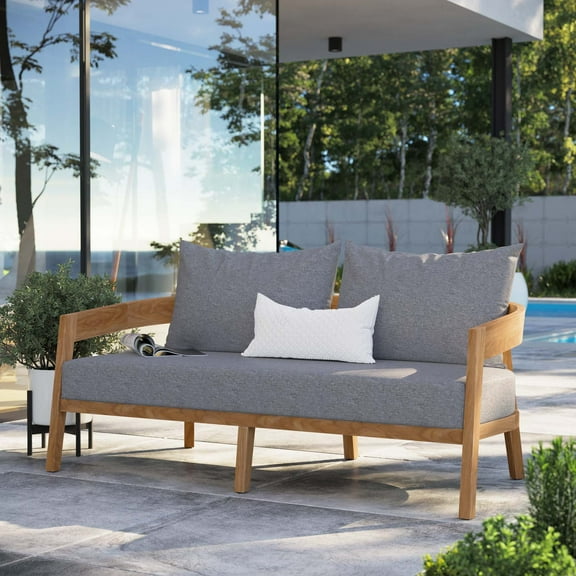 Modway Brisbane Teak Wood Outdoor Patio Loveseat in Natural Gray