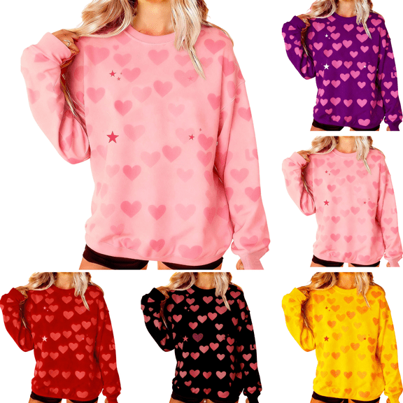 Mifsaly Cotton Valentines Day Sweatshirt Women Hearts Print Shirts Girlfriend Gifts Oversized Tshirts Crew Neck Long Sleeve Pullover Tops 2026 Festival Fashion Spring Outfits