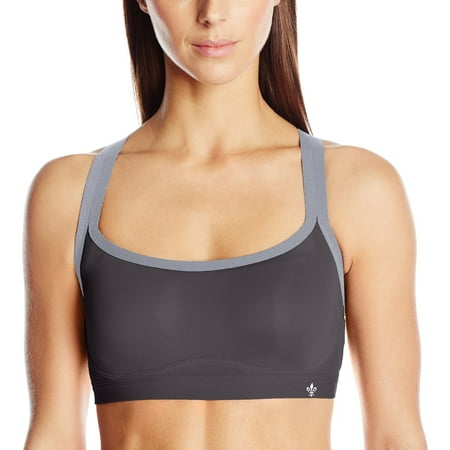 Lily of France Women`s Crosse Back Medium Impact Active Bra, XL, Blue Jewel/Ink