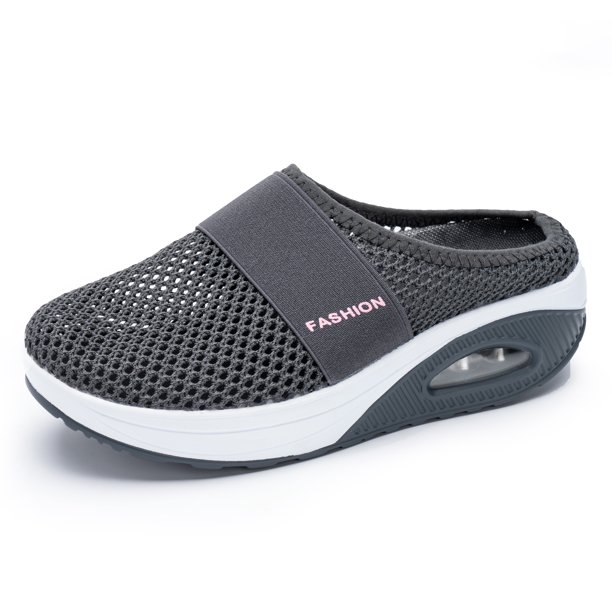 Oucaili Women Backless Slippers Air Cushion SlipOn Walking Mesh Shoes Orthopedic Diabetic
