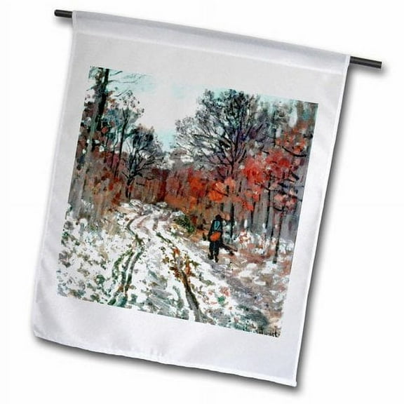 3dRose, Print of Monet Painting Path Through Forest Snow Effect, 18 x 27 inch Garden Flag