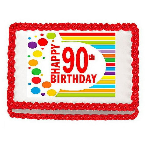 Happy 90th Birthday Edible PEEL N STICK Frosting Photo Image Cake Decoration Topper