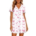 thumbnail image 4 of Womens Comfy Pajamas New Women’s Print Nightshirt with Pockets Lapel Neck Button Loose Nightgown Summer Ruffle Short Sleeve Casual Sleep Dress, 4 of 7