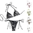 thumbnail image 2 of Qingpeng Women's 2 Piece Halter Swimsuit Textured Tie Side Triangle Bikini Bathing Suit, 2 of 6