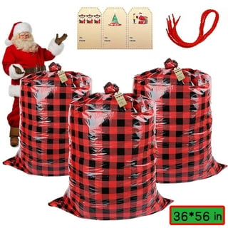 Christmas Large Plastic Bag Jumbo Gift Bag Santa Claus Gift Bag with Rope for Christmas Party Gifts & Supplies Red Black Buffalo Plaid 3pcs, Adult