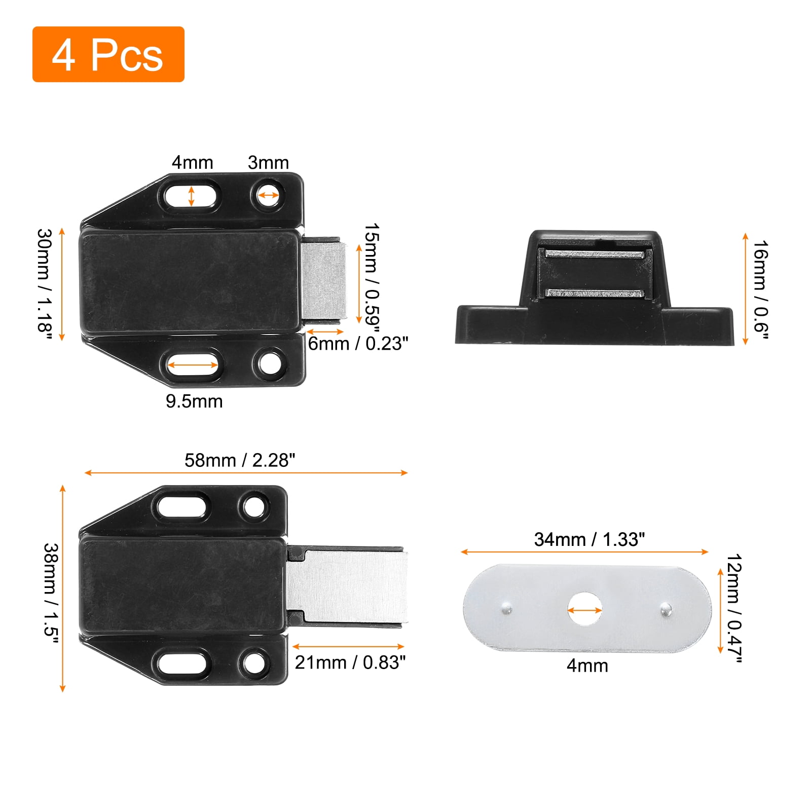 Unique Bargains Push to Open Pressure Touch Release Latches for Closet Door Black