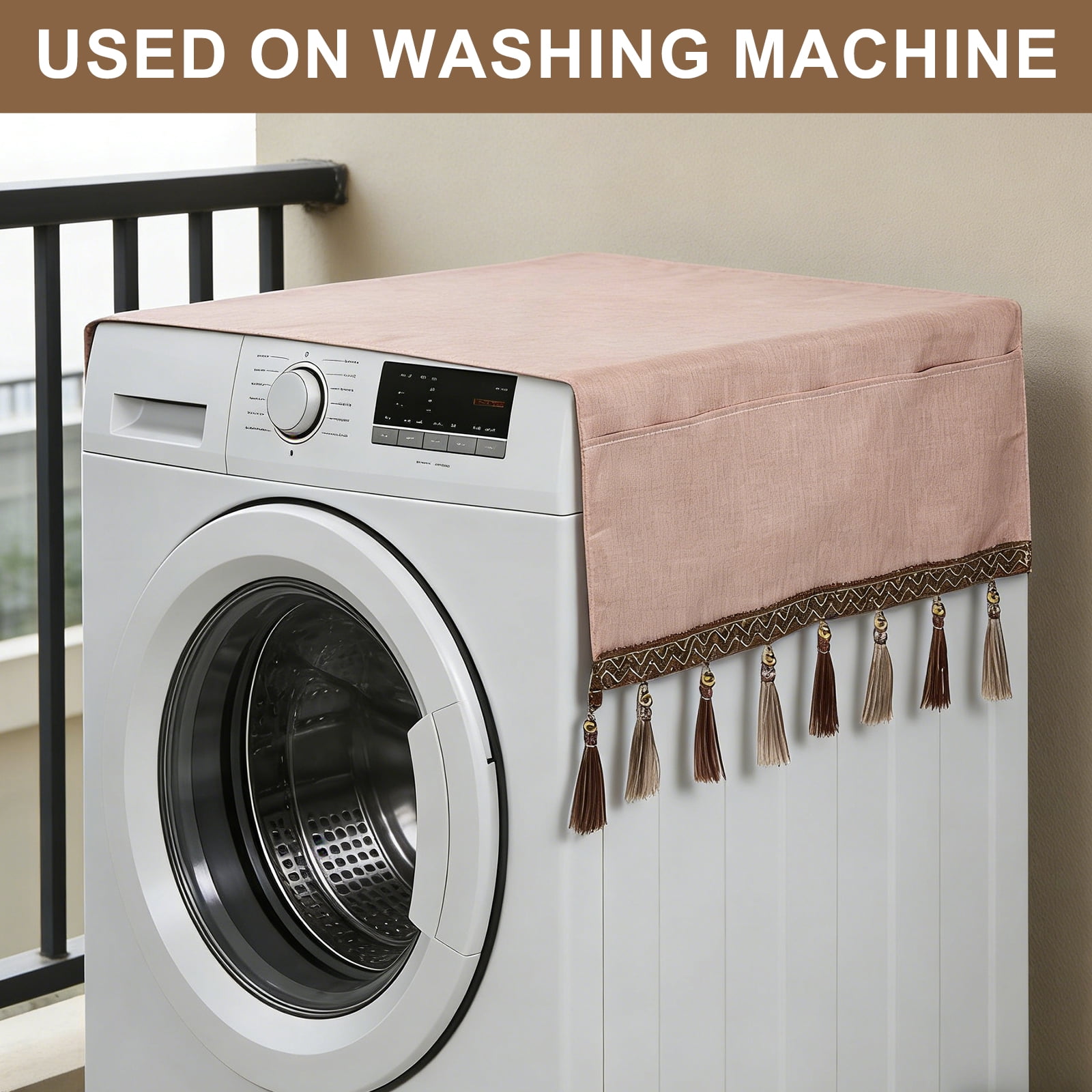 Uxcell Fridge Dust Cover (51''x21'', Coffee) - Dustproof Refrigerator Top Covers Ruffle Edge Anti-Slip Washer Dryer Top Protector Mat with Storage Pocket for Freezer/Furniture/Home