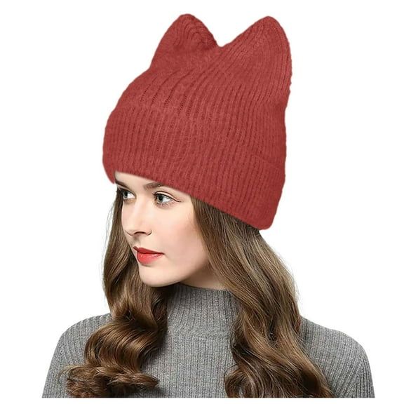 UJNDER Hats Women Knit Crochet Cute Plush Cat Hat with Ear Slouchy Knit Winter Warm Headwear RD1