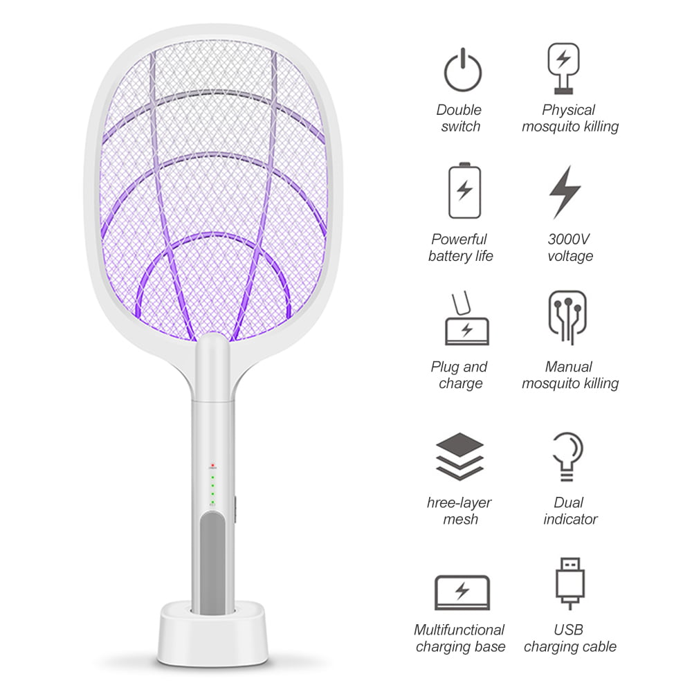 2-in-1 Rechargeable 3Layer Electric Bug Zapper Fly Swatter Mosquito Killer @ 