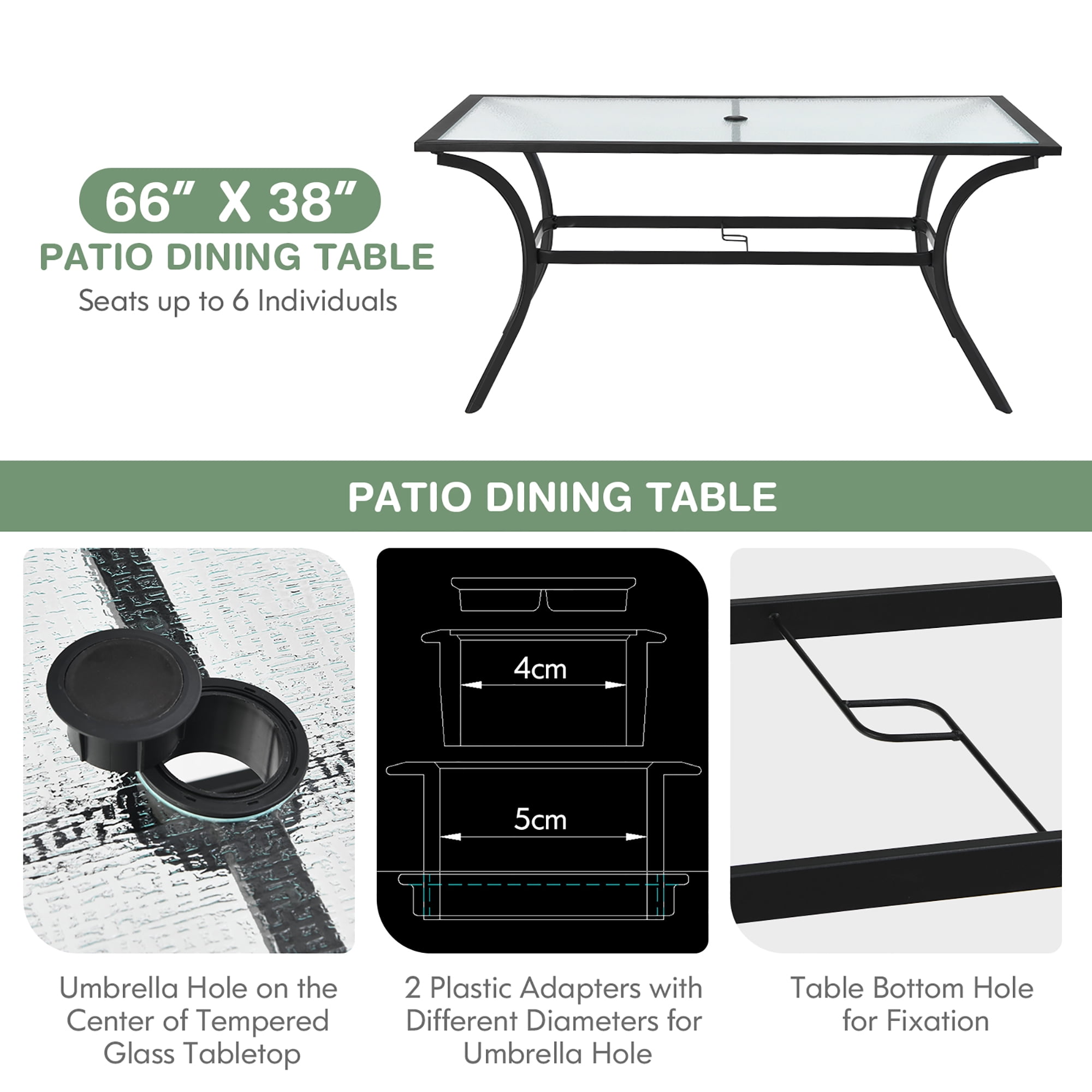 Costway 5PCS Patio Dining Set Stack Chairs Cushioned Glass Table Umbrella Hole