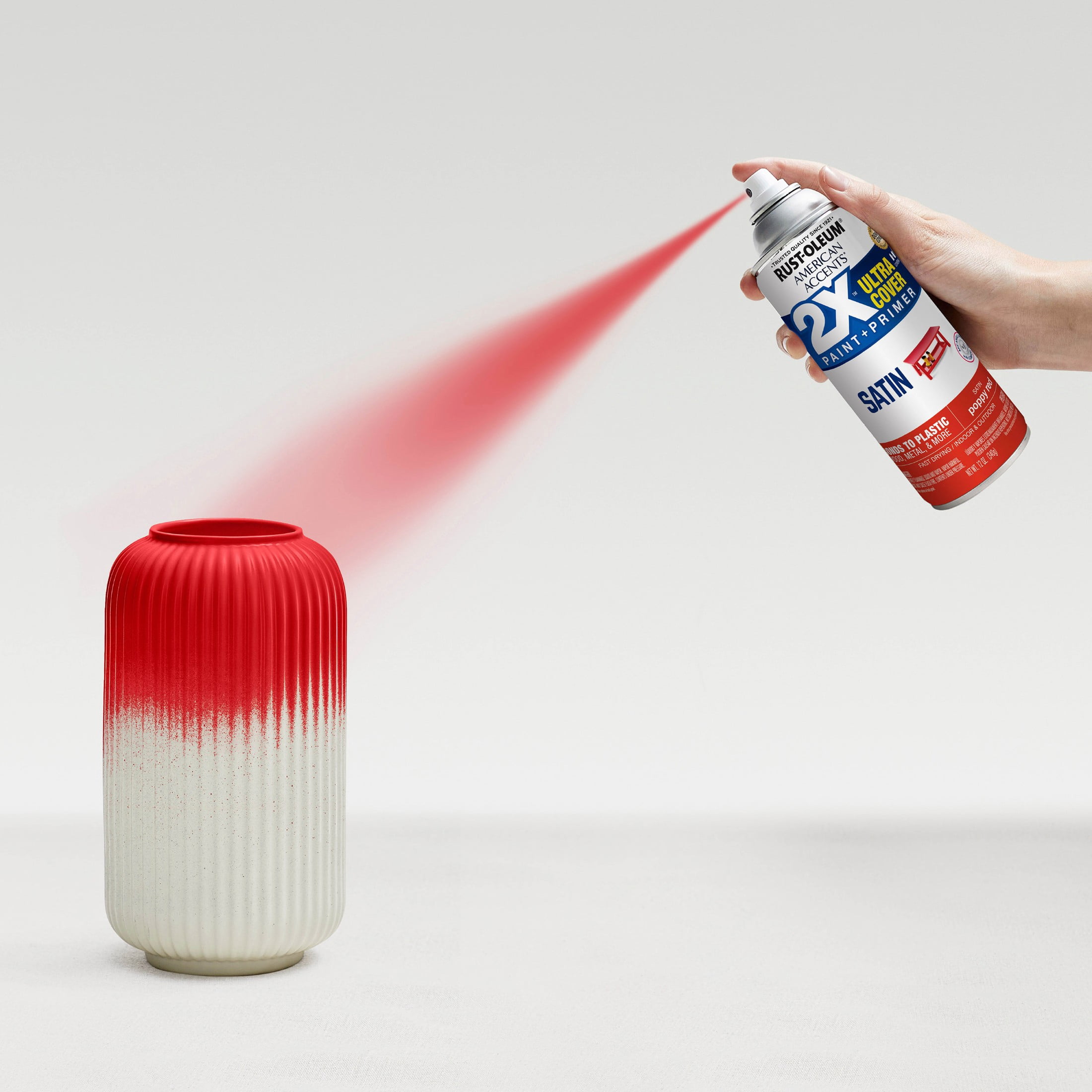 (2 pack) Poppy Red, Rust-Oleum American Accents 2X Ultra Cover Satin Spray Paint-327928, 12 oz