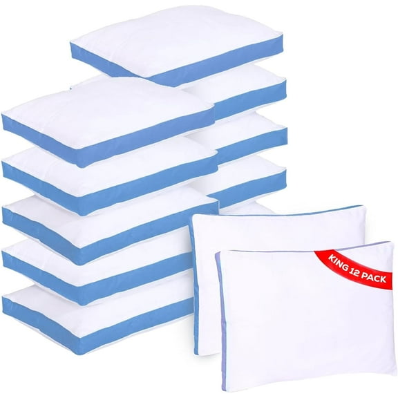 Gold Textiles King Bed Pillows 18x36 12 Pack Gusseted Design Polycotton White Soft & Supportive for Sleeping