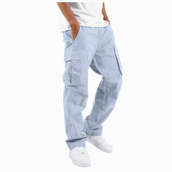 Gvdentm Mens Cargo Pants Open Bottom Baggy Elastic Waist Straight Leg Drawstring Athletic Sport Sweat Jogger Pants Size XL