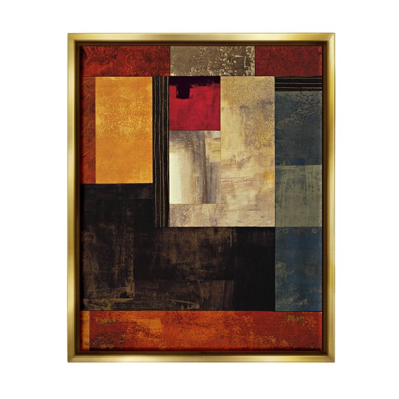 Rich Red Geometric Squares Abstract Graphic Art Metallic Gold Framed Art Print Wall Art