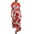 thumbnail image 1 of Falda de vestido con botones de encaje de manga corta con cuello en V informal para mujer a la moda Pompotops  qwe13264, 1 of 7