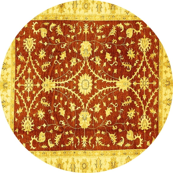 Ahgly Company Indoor Round Abstract Yellow Modern Area Rugs, 8' Round