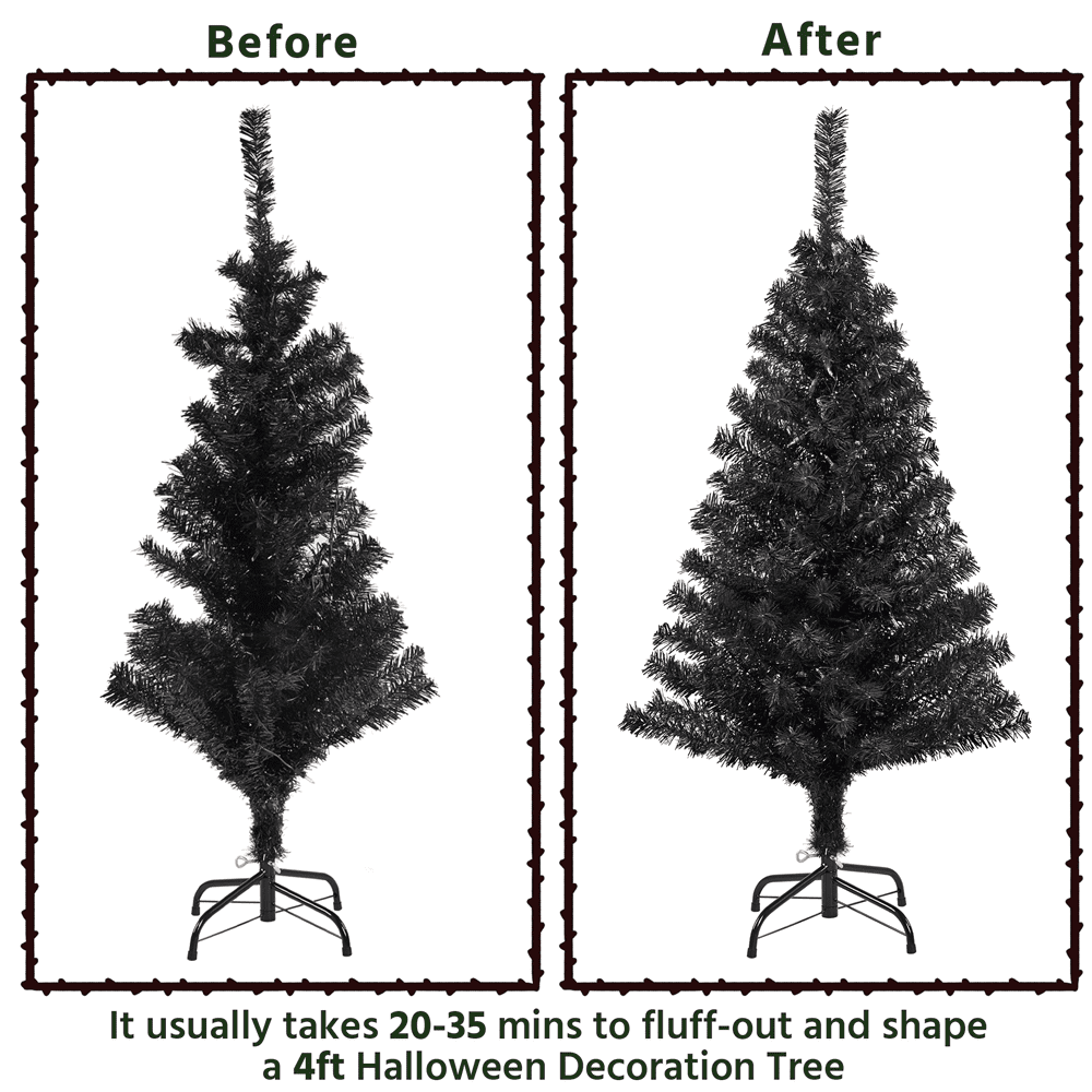 Alden Design 4Ft Pre Lit Fir Artificial Christmas Tree with Foldable Stand, Black