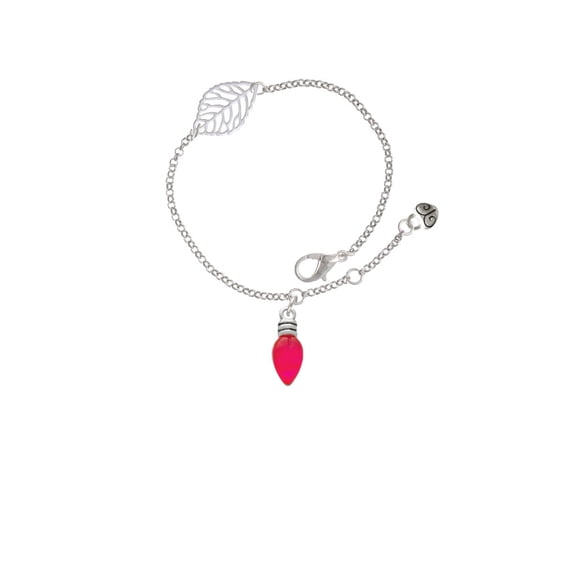 Delight Jewelry Silvertone Christmas Lights - Hot Pink Resin - Silvertone Leaf Delicate Bracelet, 6.25+1.75"