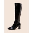 thumbnail image 2 of Elegant White Boots For Women, Embossed Side Zipper Chunky Heeled Classic Boots, 2 of 4