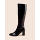 thumbnail image 2 of Elegant White Boots For Women, Embossed Side Zipper Chunky Heeled Classic Boots, 2 of 4