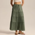 thumbnail image 6 of Women's Cotton Maxi Skirt, High Waist Elastic Lace-Up A-Line Swing Skirt, Bohemian Long Skirt for Beach, Vacation and Summer,Army Green,L, 6 of 9