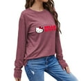 thumbnail image 2 of Hello Kitty Long Sleeve Shirts for Women Casual Crew Neck Basic Fall Tops Loose Fit Comfy Wine pink 25Inch, 2 of 5