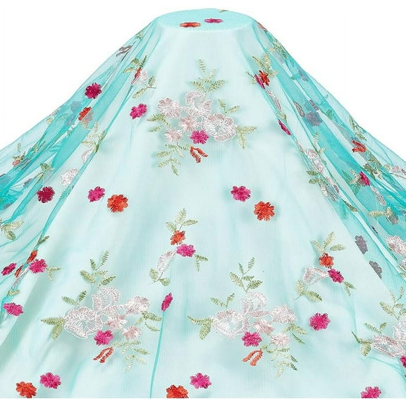 2 Yard Peach Blossom Costume Lace Tulle Embroidery Floral Fall Lace Fabric 53" Width Mesh Lace Fabric for DIY Handmade Clothing Wedding Dress Home Decor Green