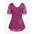 thumbnail image 2 of Rosegal Plus Size Plunging Neck Lace See Thru T Shirt, 2 of 4