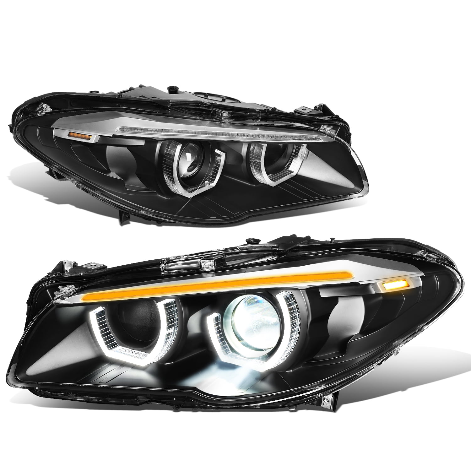 DNA Motoring HL-3D-HID-F1010-BK For 2011-2013 BMW F10 528I 528i 535I 535I  550I 550i Dual LED U-Halo DRL Sequential Turn Signal HID Projector  Headlight
