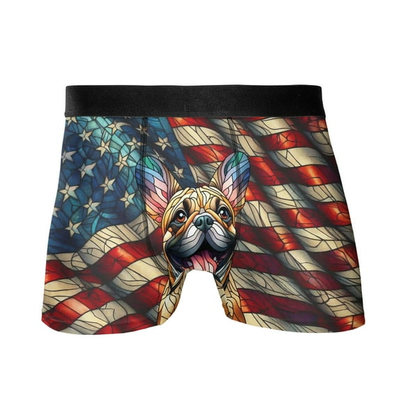 Patriotic French Bulldog Stained Glass Portrait American Flag All Over Print Boxer Briefs Underwear for Men Dad Dog Lover Gifts - 01010