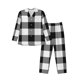 thumbnail image 1 of Fotbe White And Black Plaid Pijama de Hombre con Estampado de Manga Larga, Conjunto de 2 Piezas, Ropa de Dormir Suave y Cómoda con Bolsillos-Large, 1 of 7