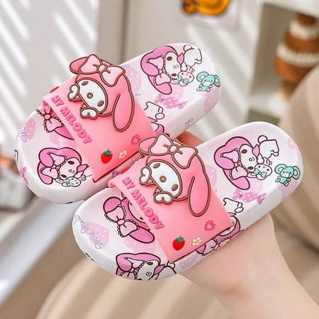 

Sanrio Children Slippers 2024 New Hello Kitty Kuromi Cinnamoroll Kawaii Cartoon Ladies Non-Slip Soft-Soled Family Sandal yening