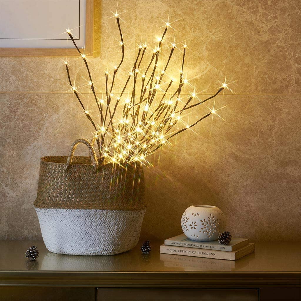 3PK 30" Brown Lighted Twig Branches Pathway Light 60 LED Warm White Bulbs for Outdoor and Indoor