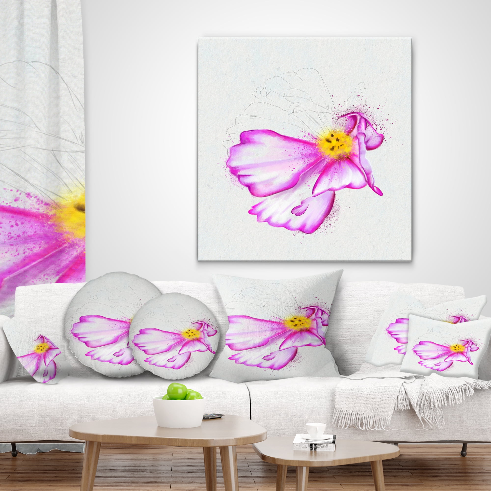 Designart Fantastic Pink Flower Watercolor - Floral Throw Pillow - 12x20