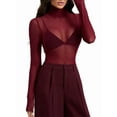 thumbnail image 1 of Top de Larga Ajustado de de Color Liso con Cuello Alto para Mujer, Camisa Transparente. Rojo Vino M, 1 of 7