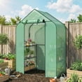 thumbnail image 2 of Outsunny Portable Walk-In Greenhouse with 6 Shelves, UV-Resistant PE Cover & Steel Frame, 56.3"W x 74"H Outdoor Garden Greenhouse for Seedlings and Flowers, Green, 2 of 8